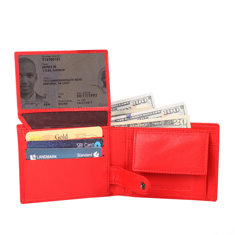 Solid Wallet - Red Colour with 6cc , View pocket and coin pocket