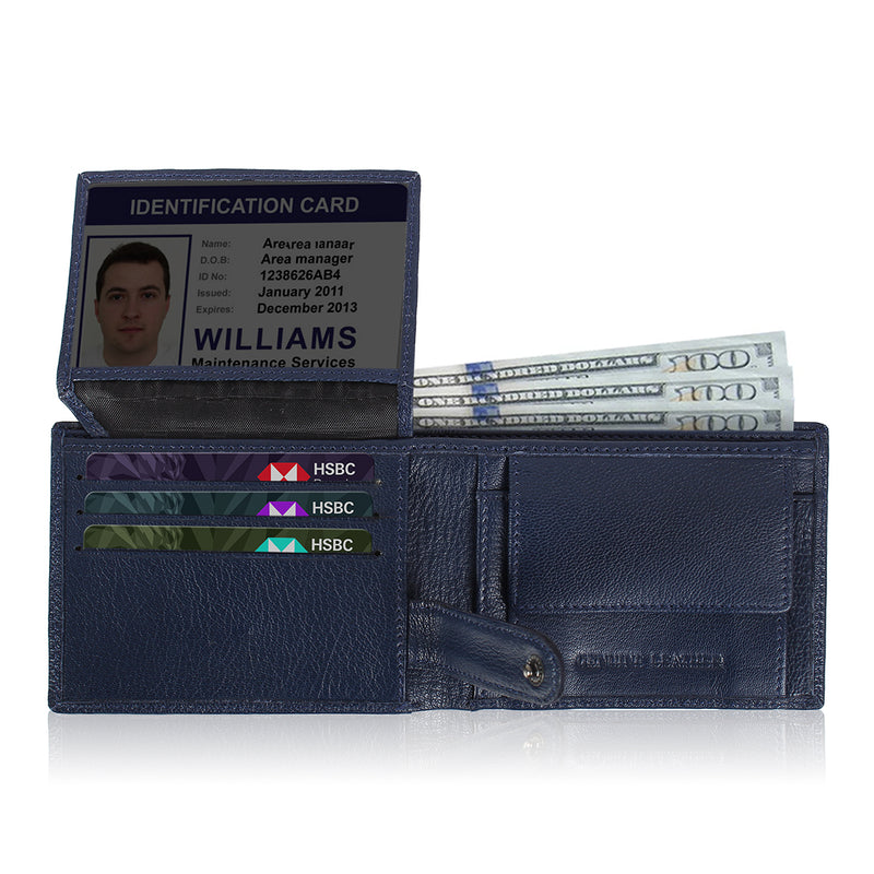 Solid Wallet - Blue Colour with 6cc , View pocket and coin pocket